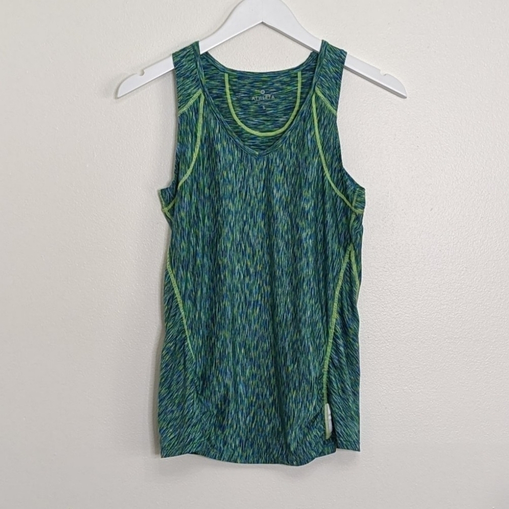 Athleta Women's Small Green And Blue Space Dye Running Tank Reflective